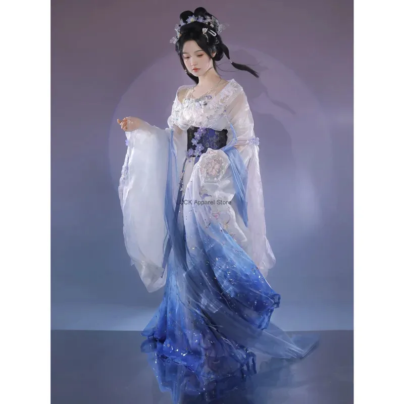 

Zhen Ji Cosplay Wei Jin Southern And Northern Dynasties Hanfu Dress Women Fairy Blue Dress Han Clothing