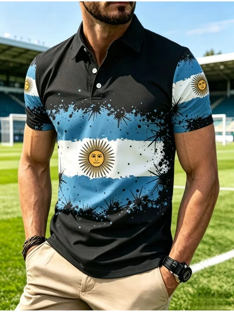 Argentina Flag Soccer Fan Polo Shirt Daily Wear Outdoor Sports Tee Training Tops Mens New Argentina Football Jersey Man Clothing