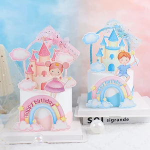 Rainbow Cloud Castle Kue Topper Toppers Ikatan Simpul Kue Bendera Anak-anak Anak Laki-laki Selamat Ulang Tahun Pesta Kue Makanan Penutup DIY Dekorasi Baru 8 puncak kue kastil penjualan terbaik - №