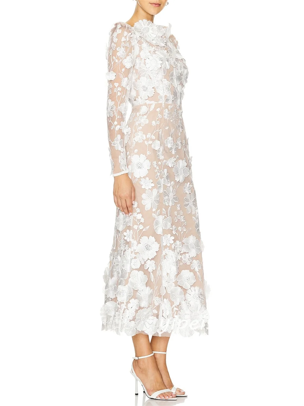 Customized Intricate Matching Jersey Handmade Flower Pleat Mermaid High Collar  Ankle Length Evening Dresses Sizes Available