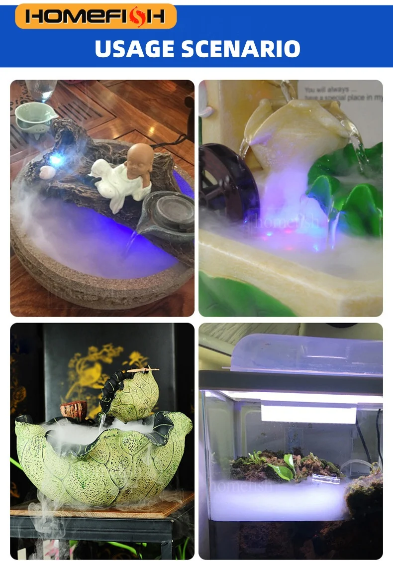 5V USB Mist Maker Fogger Nebulizer Water Fountain Fish Tank Pond Atomizer Head With 4 LED Colorful Lights