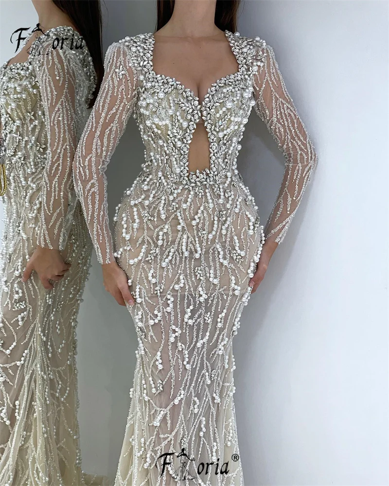 

Elegant Dubai Pearls Crystals Mermaid Formal Evening Dresses Beads Arabic Prom Dress Sparkly Party Gowns 2023 Robe De Soiree