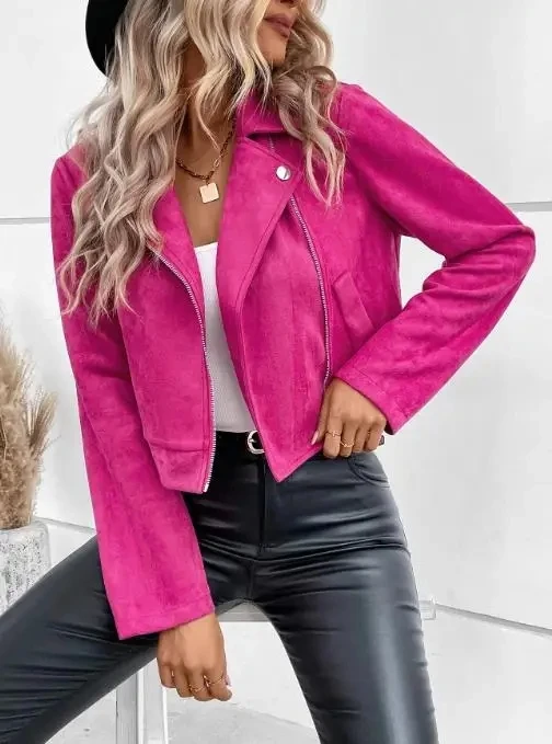 

Women's Coat Autumn Personalized Street Style 2025 New Winter Fashion Slim Lapel and Zipper Velvet Short for Women