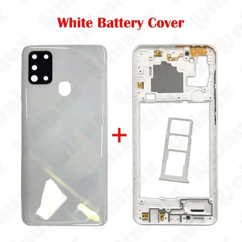 For Samsung Galaxy A21s A217 A217F Phone Housing Middle Frame chaiss Battery Back Cover Rear Lid Panel Cover Camera Glass Lens