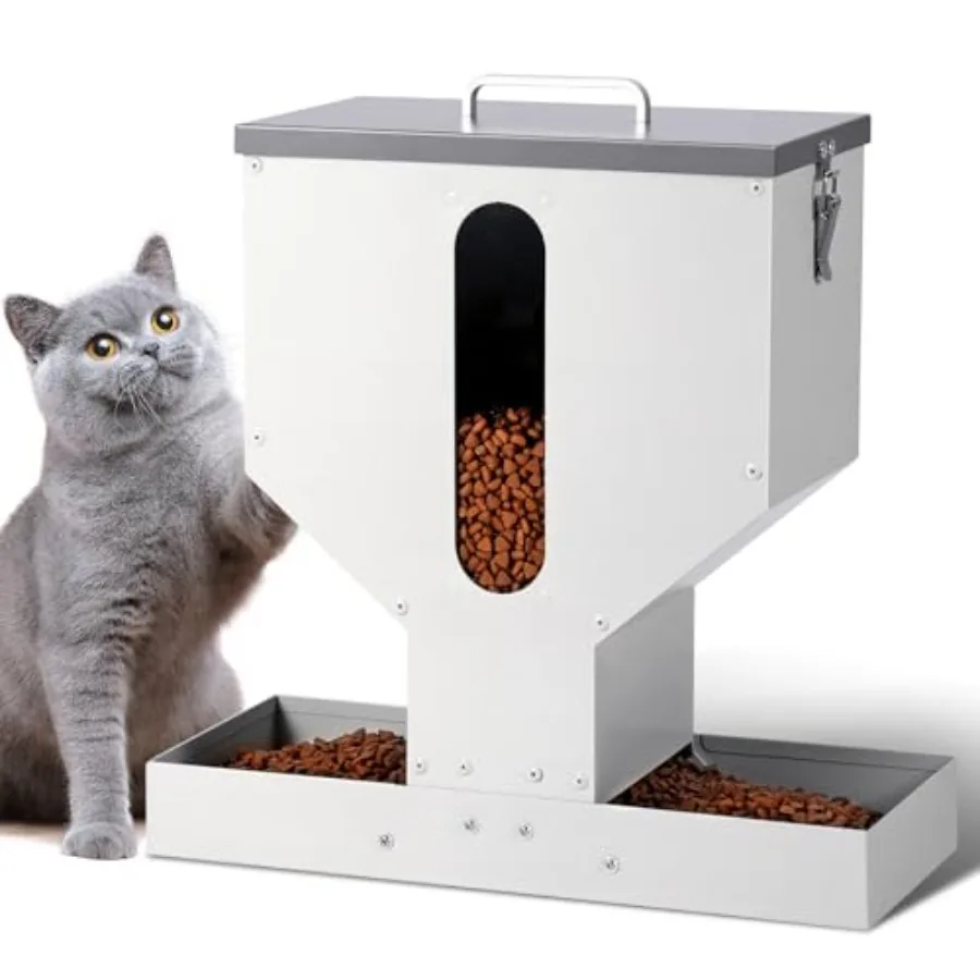 

Automatic Cat Feeder for 2 Cats 12L Gravity Dual Pet Feeder Outdoor Dry Food Dispenser Stainless Steel Black with Timer and Sen