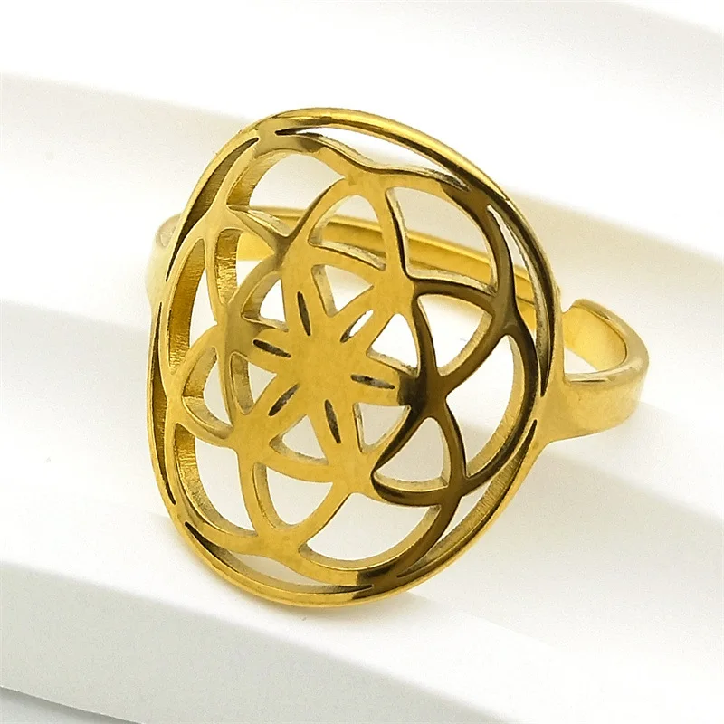 2024 new fashion stainless steel ring female niche opening hollow mandala flower stamen ring accessories birthday small gift