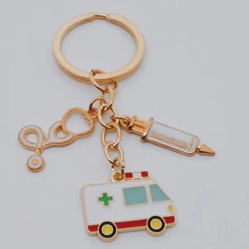 New Hospital Charms Keychain Medical Syringe Key Ring Ambulance Nurse Cap Stethoscope Key Chain Doctor Nurse Gift DIY Jewelry