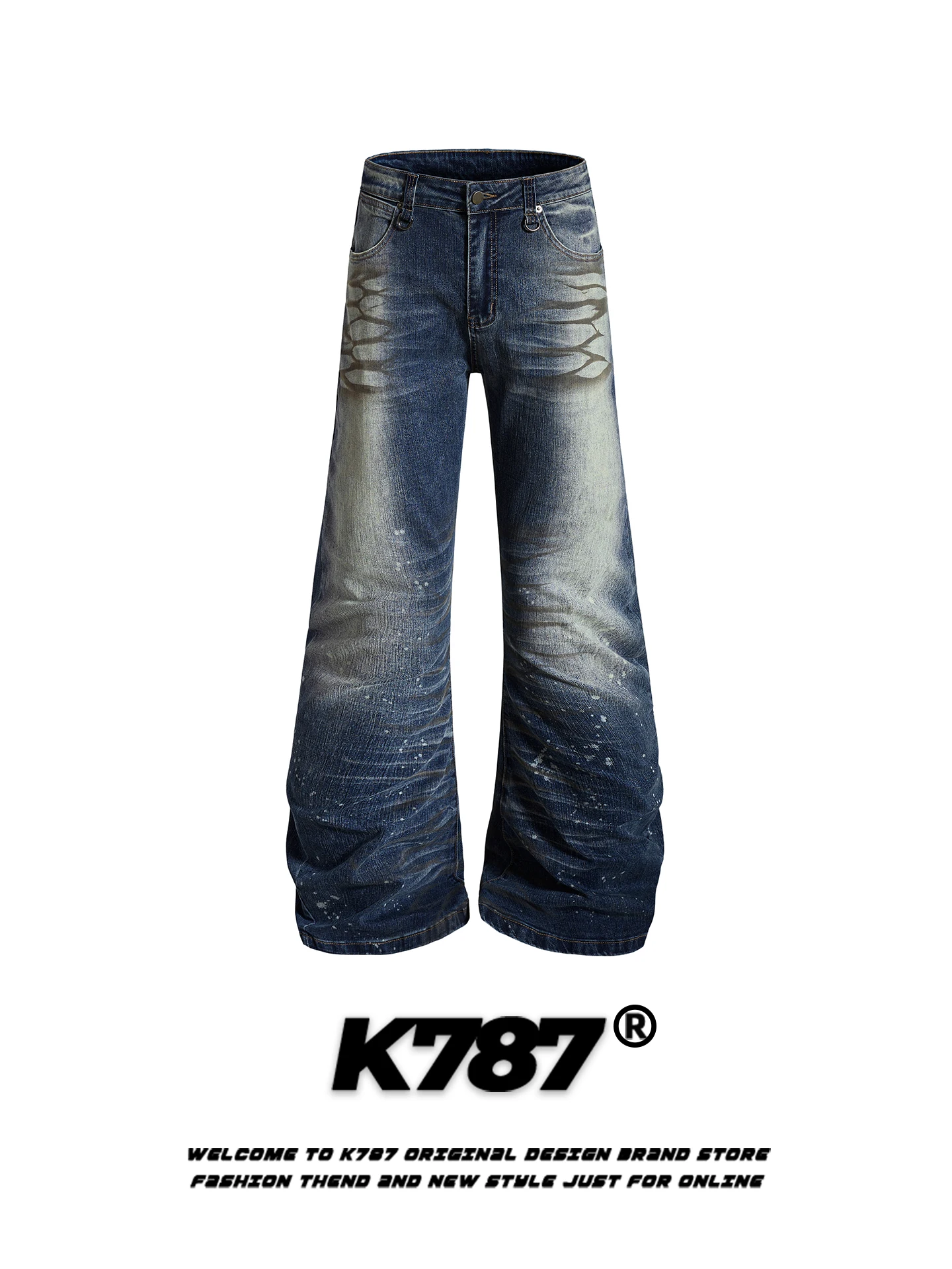 

High Waist Bell Bot Loose Fit Knife Distred Casual High Waist Bell Bot Jeans Men Women American Retro