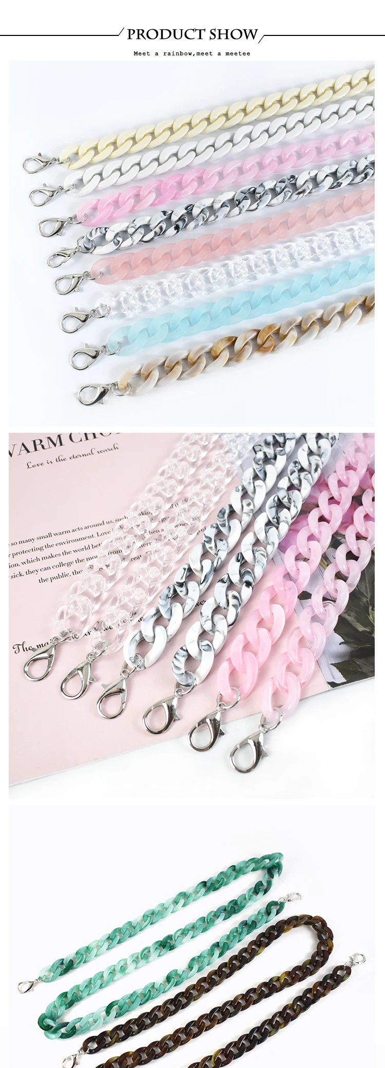 1/2Pcs Deepeel 60cm Acrylic Bag Strap Purse Resin Chain Detachable Lobster Clasps for Handbag Handle DIY  Making Accessories