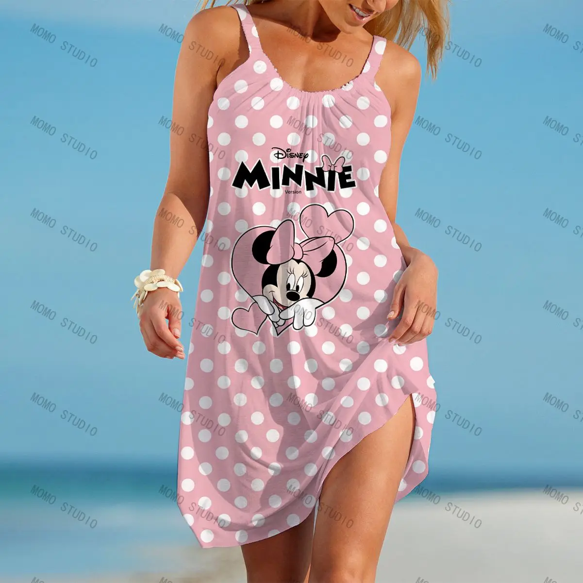 

Minnie Mouse Dresses for Women 2022 Mickey Women's Summer Dress Disney Woman Sleeveless Y2k Sling Beach Boho 3D Print Party Sexy