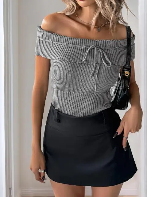 甘辛スタイルの女性用ニットシャツのネクタイデザイン