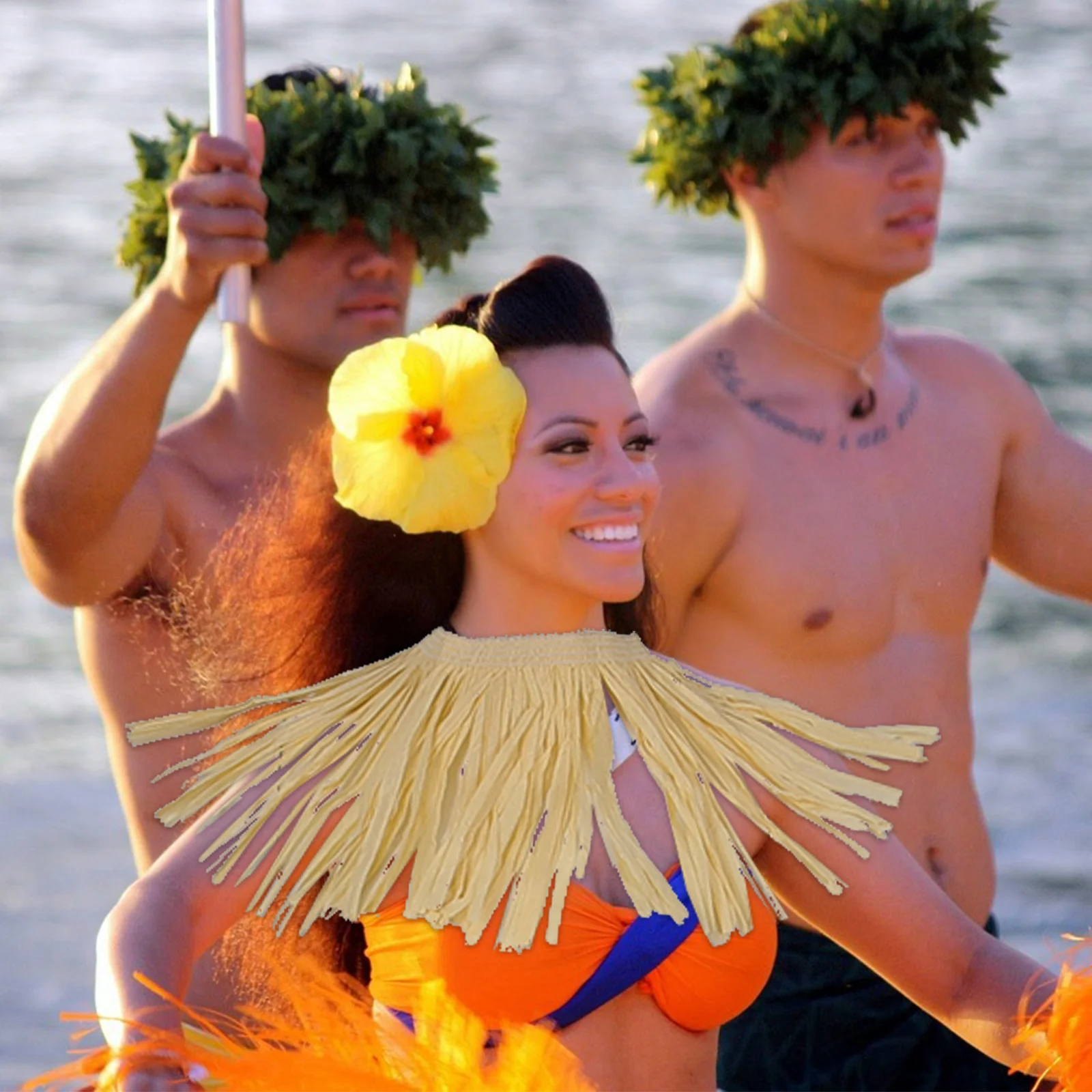 

2Sets Hawaiian Hula Skirt Raffia Paper Design for Men Women Tropical Party Wedding Performance Summer Luau Outfit