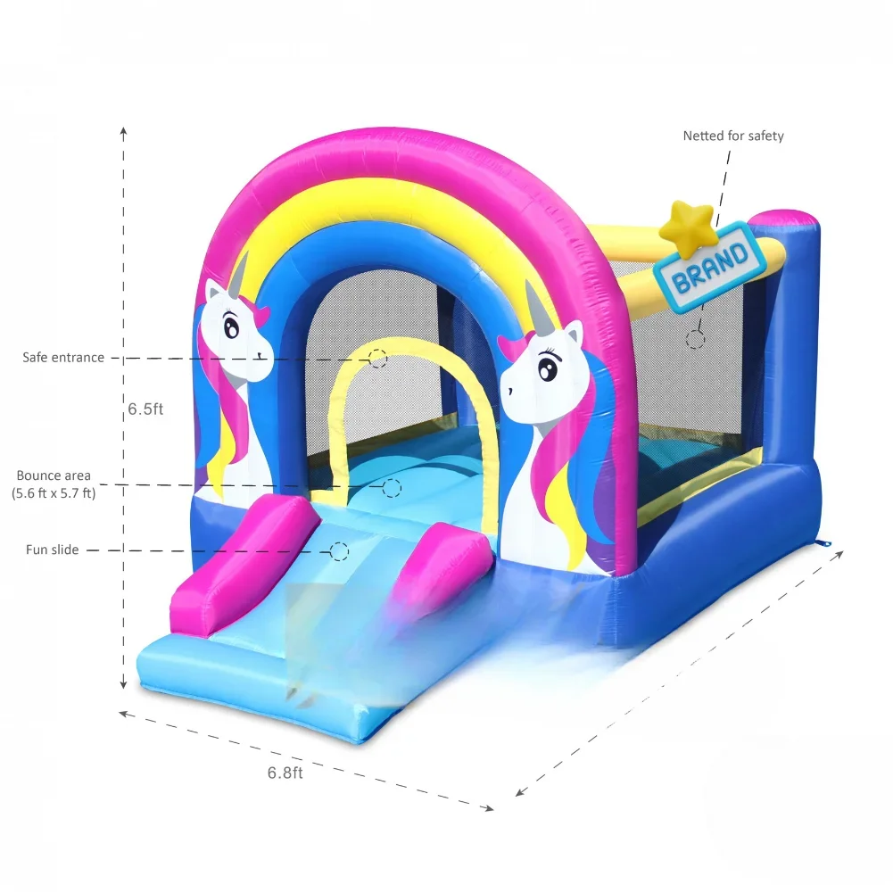 'Rainbow Little Pony Slide Inflatable Castle Portable Family Children's Playground with Lights and Sound interaction