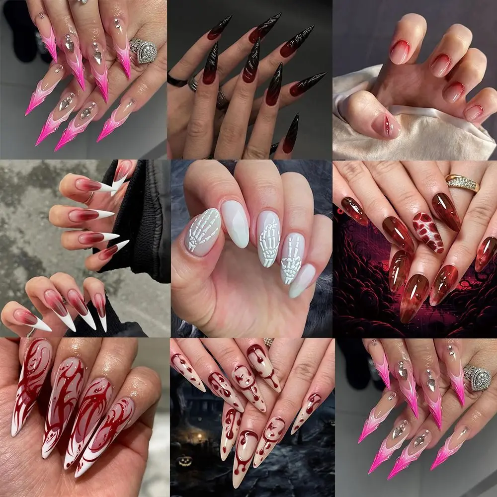 24 Stück Maniküre Lange Mandel Falsche Nägel Ballerina Stiletto Gefälschte Nials Rote Flamme Abnehmbare Französische Nagelspitzen DIY
