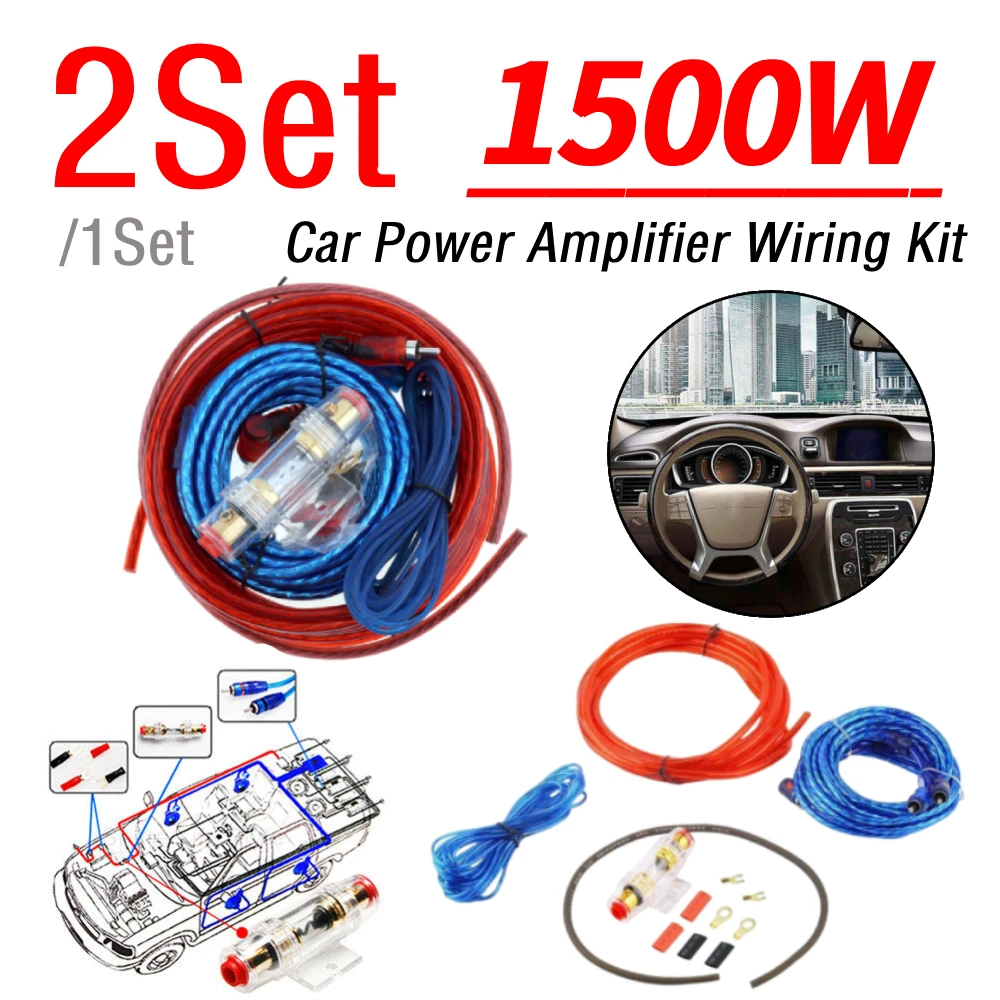 

Комплект проводки для автомобильного усилителя мощности 1500 Вт, кабель для сабвуфера 8GA, держатель предохранителя 60 А, кабель для сабвуфера 18GA для тюнинга автомобиля