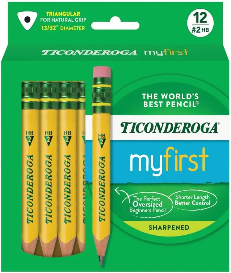 

My First Half-Size Wooden Pencils, Large Triangle-Barrel Pre-Sharpened #2 (HB) Short 4.5" Yellow with Erasers, 12/Pack