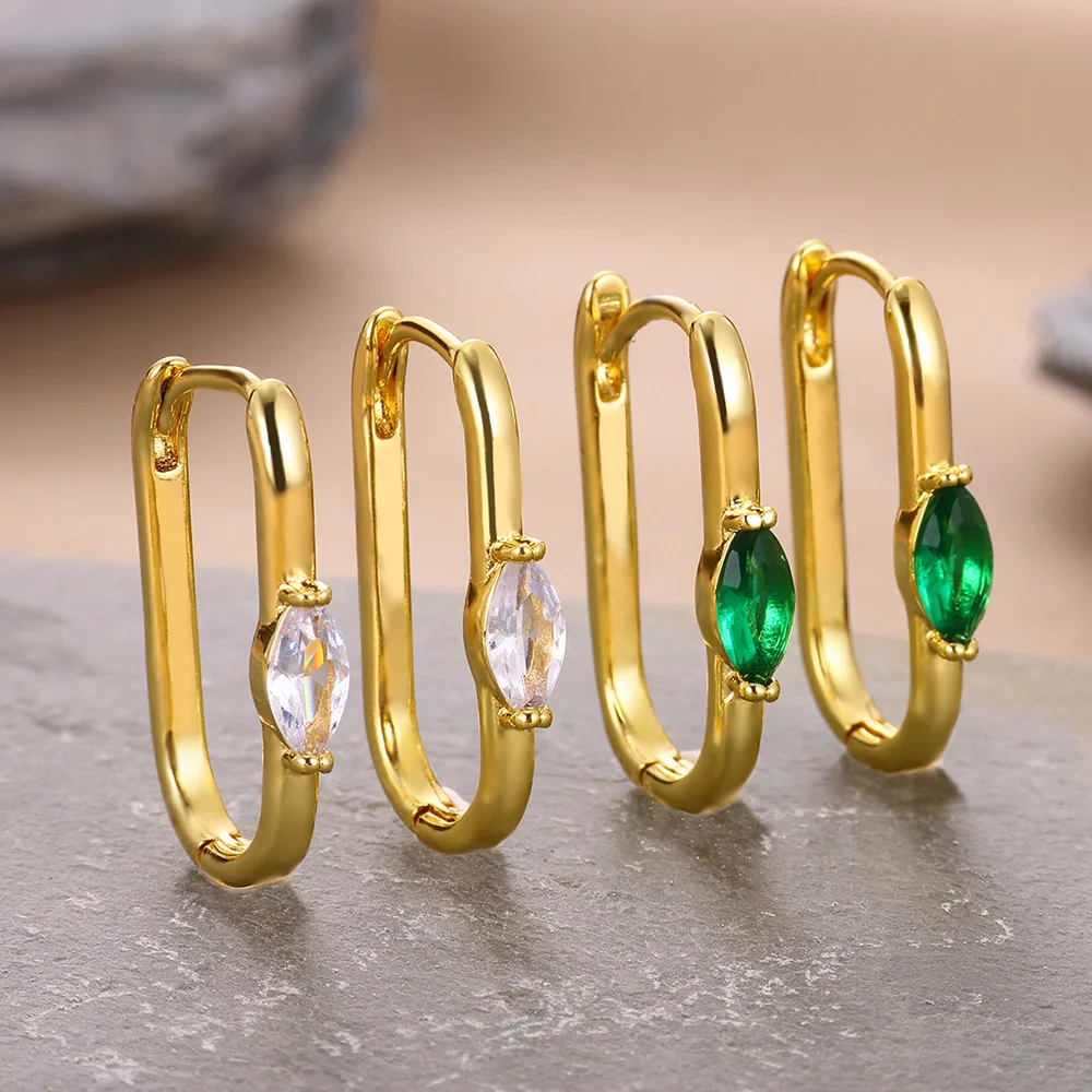 

Beautiful Oval Shape CZ Rectangle Hoop Earrings For Women Daily Wear Jewelry Ladies BFF Geometric Leight Weight Earings 2024