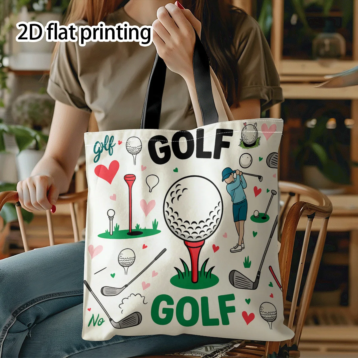 Golf, Golf Clubs Player Tote Bag Novel Print Colorful Shoulder Bag Outdoor Shopping Fun Design Handbag Fashionable Pouch
