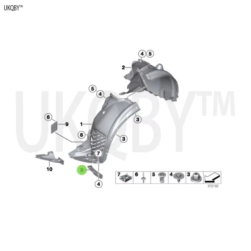 Expansion rivet black C-shaped clip nut, left front wind resistant lip 51627213653 51627213654