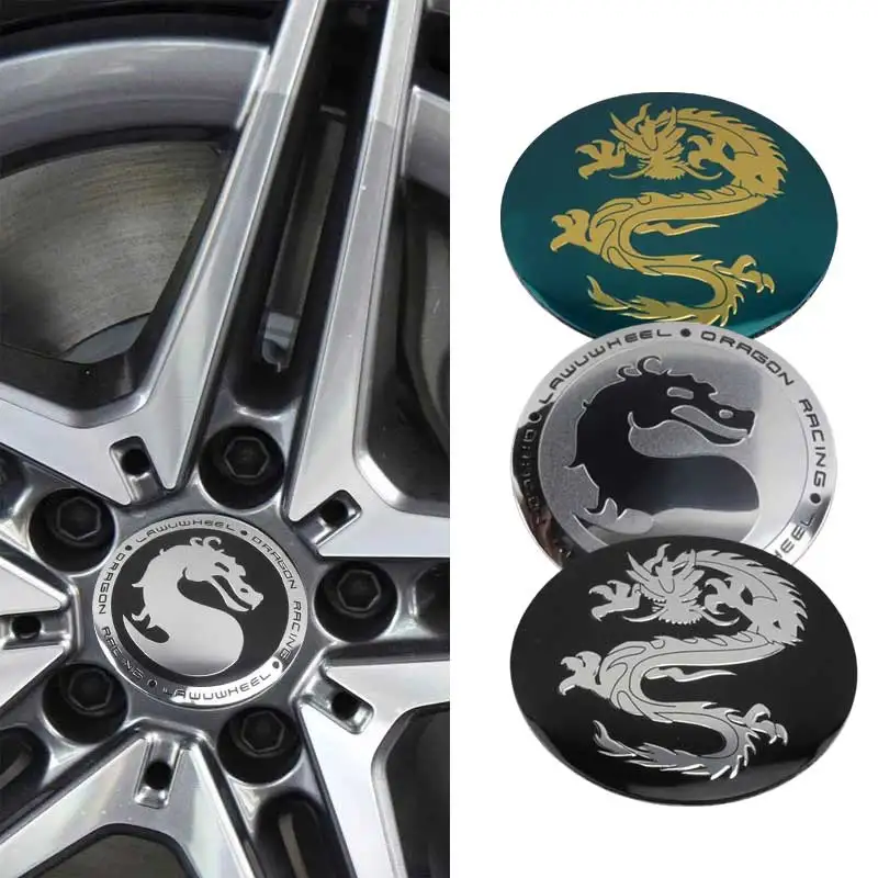 4PCS 56mm Universal Dragon Badge Car Wheel Center Emblem Hub Sticker For BMW Toyota Honda KIA Nissan Opel Peugeot Jeep VW