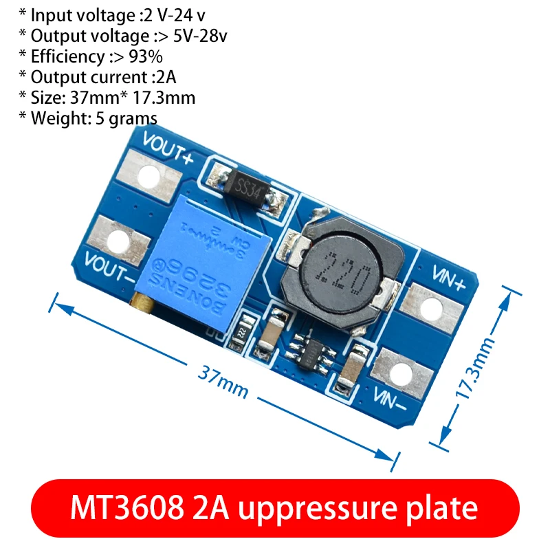 10pcs MT3608 DC-DC Adjustable Boost Module 2A Boost Plate 2A Step Up Module with MICRO USB 2V - 24V to 5V 9V 12V 28V LM2577