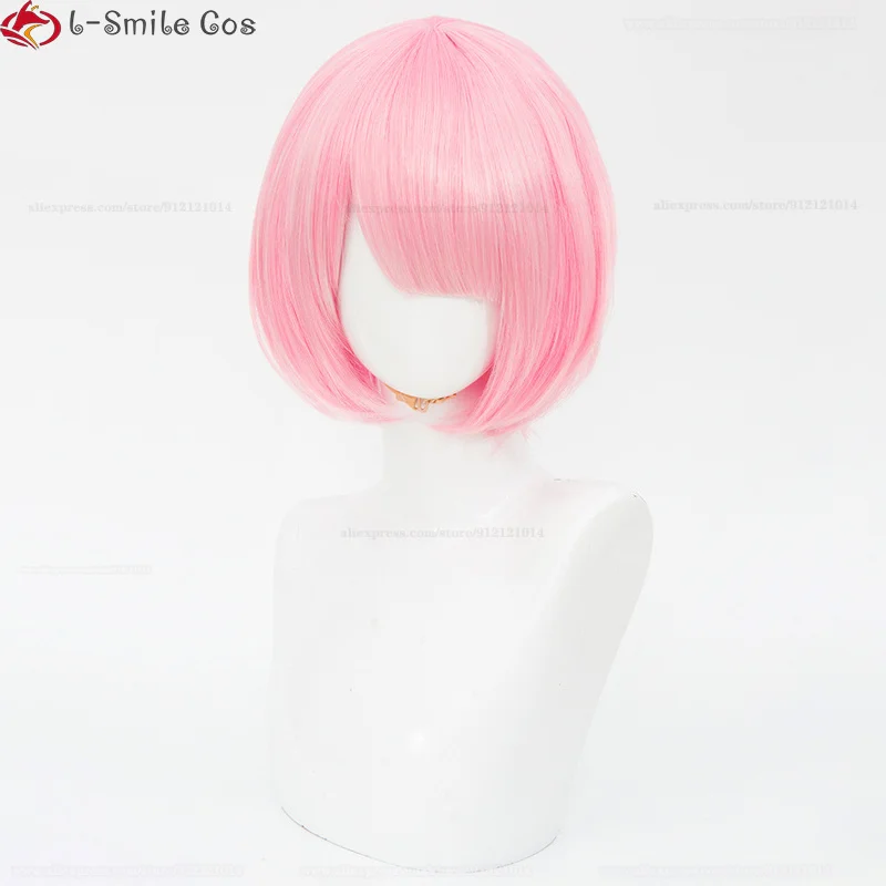 Wig Cosplay Anime Rem Ram 30cm rambut sintetis tahan panas Wig Halloween + topi Wig