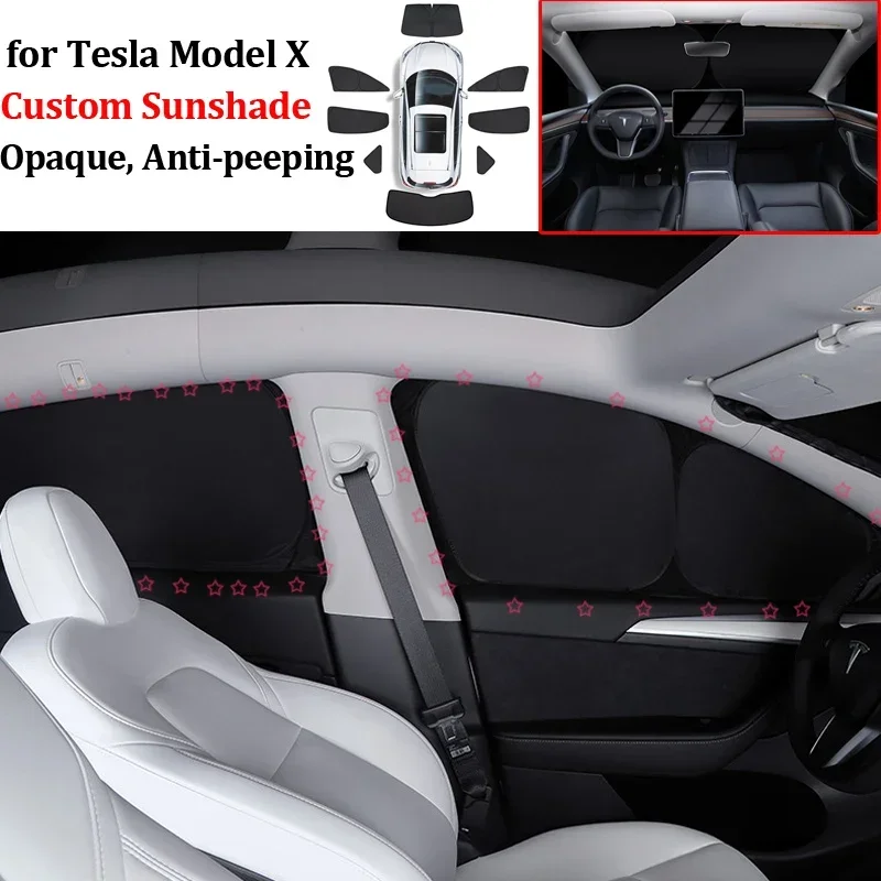 Parasol de techo de cristal para Tesla Model X, parasol de ventana lateral delantera y trasera, solapa para puerta, tragaluz, protección completa, sombreado, 2023