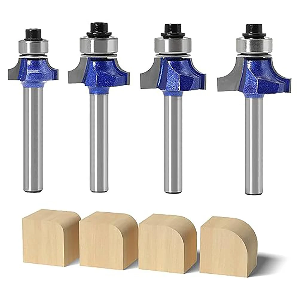 

1/4 Inch 1/2 Inch Shank 6mm 12.7mm Round Shank Blue Roundover Router Bit Set Carbide Wood Router Bits for Woodworking Trimming