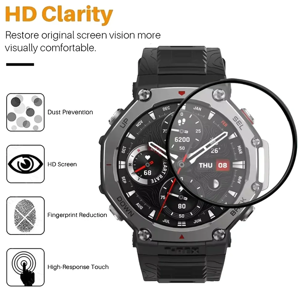 2Pcs Screen Protector For Amazfit T-rex 3 Smart Watch 9D Curved Edge Screen Protector for Huami Amazfit T-rex 3 Film Not Glass