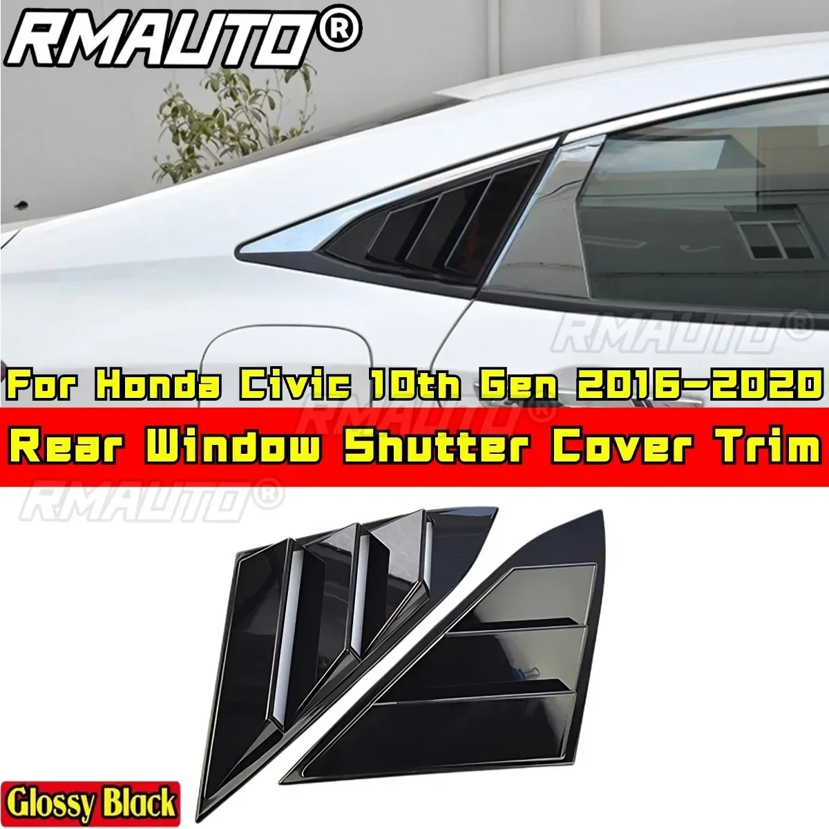 For Honda Civic 10th Gen 2016-2020 Body Kit Car Side Rear Window Louver Shutter Cover Glossy Black Mustang Style Car Accessories