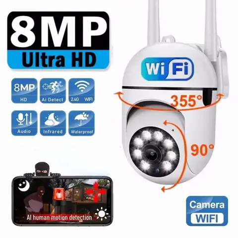 8MP Wifi IP 야외 무선 보안 감시 PTZ 카메라 4X 줌 카메라 AI 인간 추적 양방향 오디오 HD 야간 컬러 캠