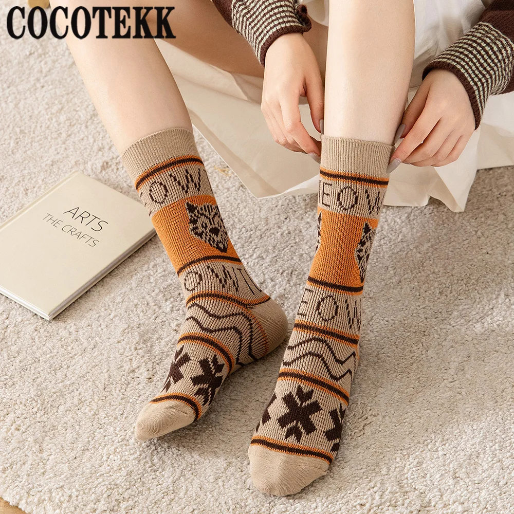 Combed Cotton Women Socks Winter Thick Colorful Thick Causal Warm Long Wool Socks Female Fashion Striped Breathable High Quality