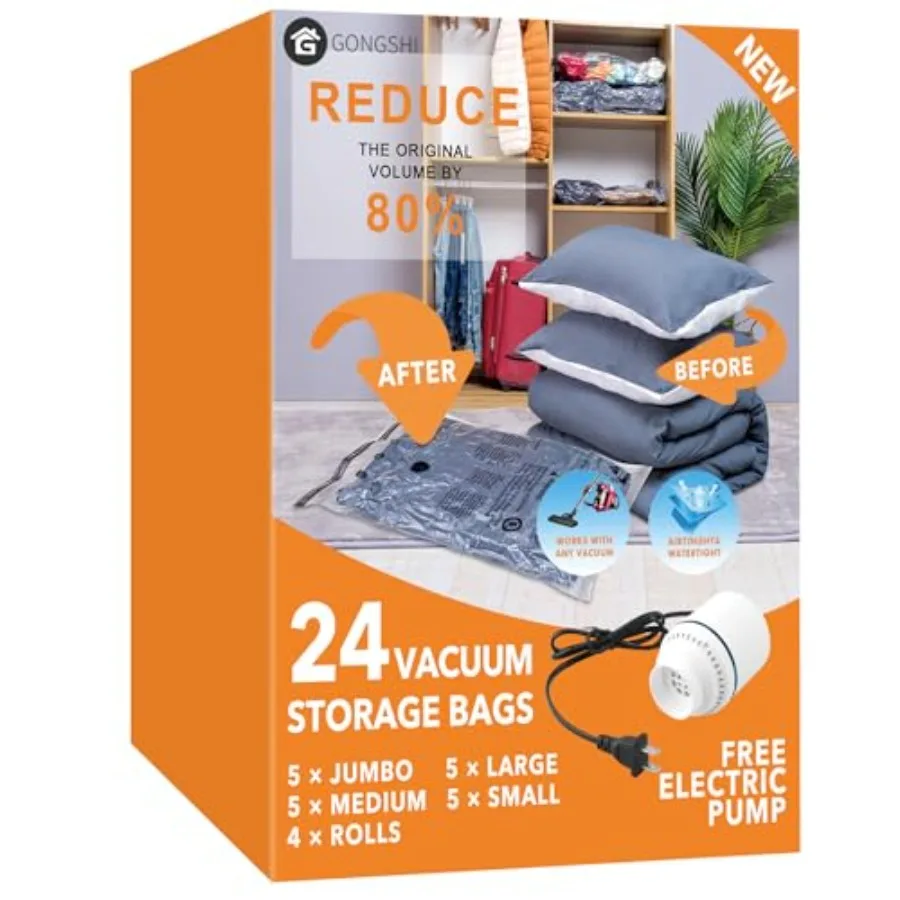 Vacuum Seal Bags for Clothing Travel and Home Storage Travel Vacuum Bags with Pump Space Saver for Blankets Comforters Pillows