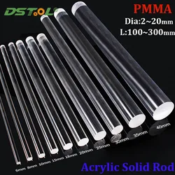 1Pc Transparent Organic Glass Rod Acrylic PMMA Solid Round Rods Diameter 2~20mm Crystal Column Light Guide Rod Length 100~300mm