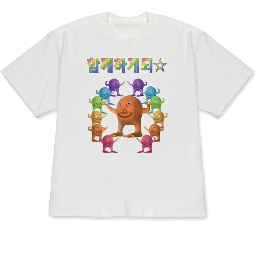 Funny 한국 Humor Meme Rainbow-Colored Korean-Style Anthropomorphic Little Monster Letter Print Loose Men'S T-Shirt Loose Fit Tees