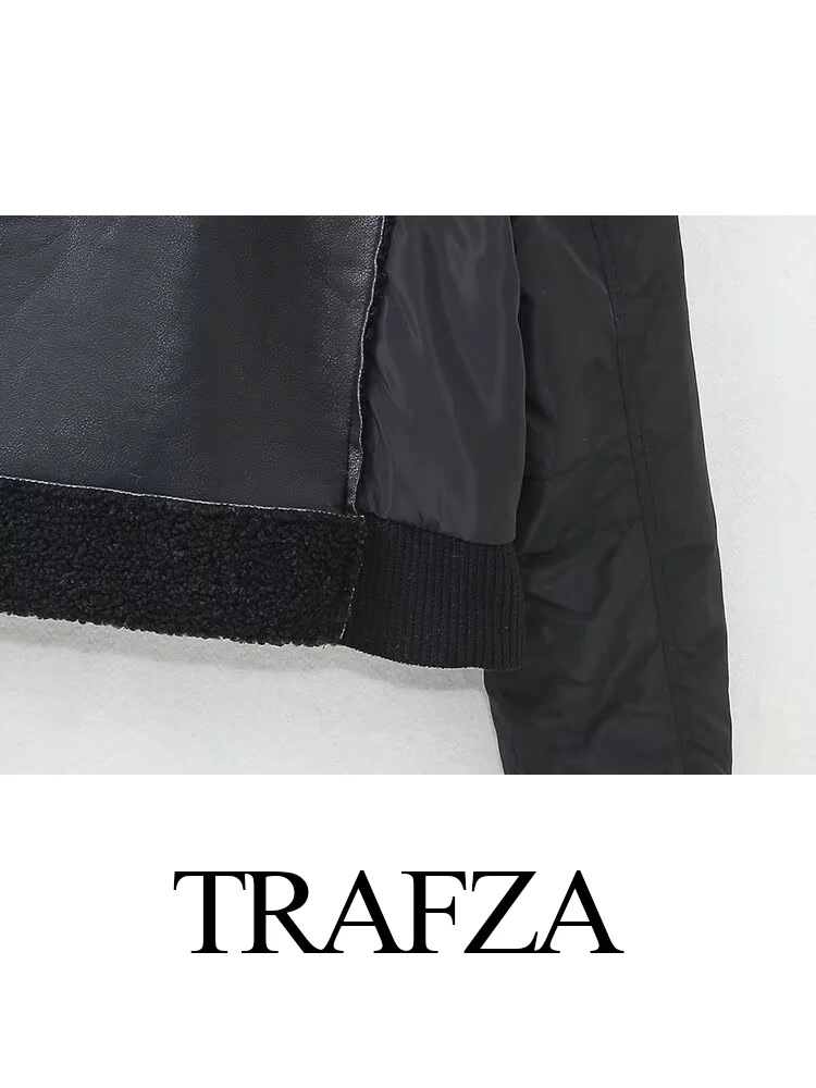 TRAFZA Moda invernale da donna impiombata ​ ​ Cappotto reversibile da donna con colletto rovesciato, manica lunga, cerniera, giacca calda casual da strada