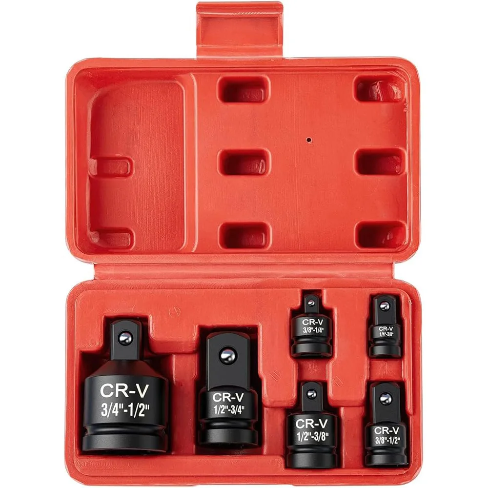 Seesii 6Pcs Impact Socket Wrench Adapter Set Drive Adaptor Reducer Spanner Hand Tools Kit ﻿with Case 1/4 3/8 1/2 3/4 Inch Square