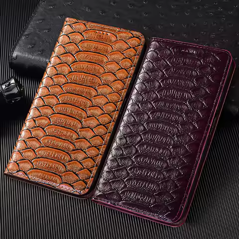 Python Genuine Leather Flip Case For Samsung Galaxy S10 S10E S20 S21 S22 S23 S24 S25 Note 8 9 10 20 Plus FE Ultra Cover Cases
