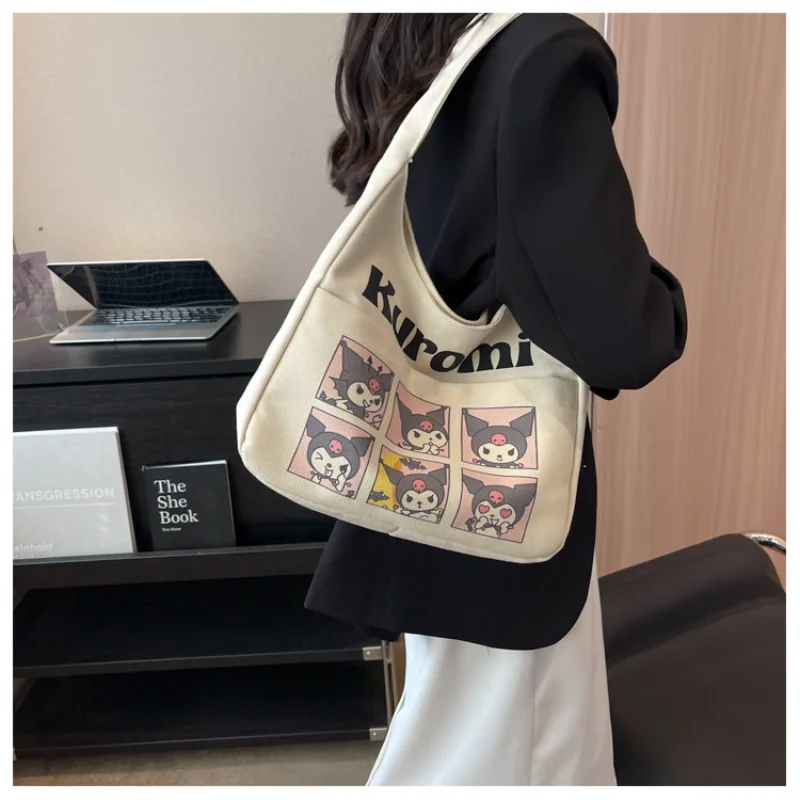 Sanrio new Kulomi cute printed handbag cartoon simple trend fashion canvas bag shoulder bag