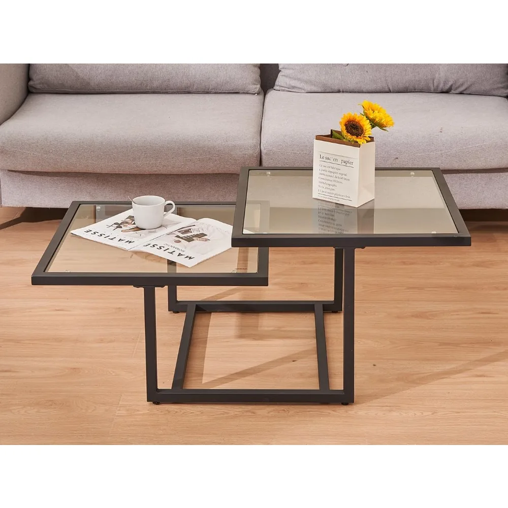 Squre Coffee Table for Living Room, Bedroom, Modern Table with Clear Tempered Glass