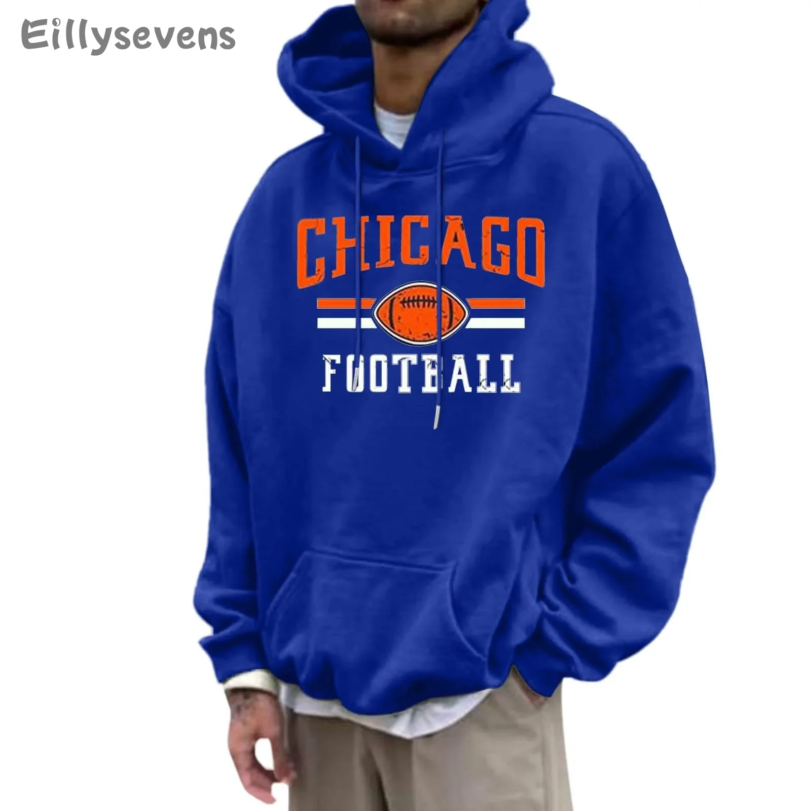 CHICAGO FOOTBALL men's fashion Hoodies casual Letter Printing long-sleeved hooded sweatshirt Unisex Hip Hop Streetwear Pullovers