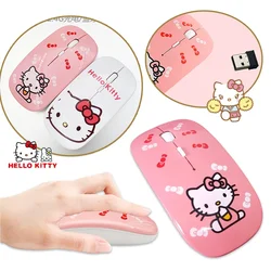 Sanurgente-Souris sans fil Hello Kitty, 2.4G, Bluetooth, Kawaii, souris de jeu silencieuse ultra-fine pour iPad, ordinateur portable, PC, cadeau fille enfant