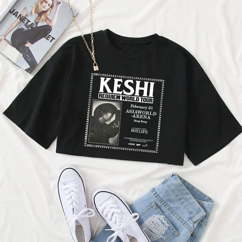 

Keshi Requiem Tour 2025 Shirt Women O-Neck Short Sleeves Crop Tops T-shirt Fans Gift Tops