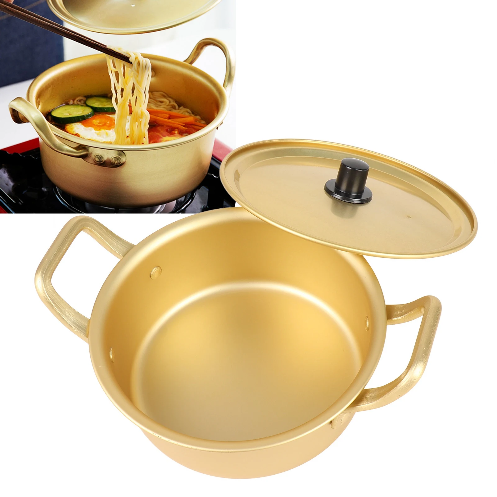 Korean Ramen Noodle Pot Aluminum Stockpot Soup Pot Small Hot Pot W Lid Fast Heating Noodle Cooking Pan Kitchen Cookware