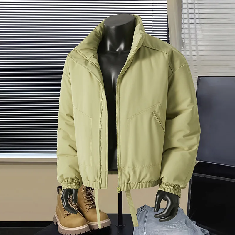 Men's Thick Warm Cotton-Padded Jacket Stand-Up Collar Loose Solid Color Casual Winter Outerwear Fashionable Streetwear