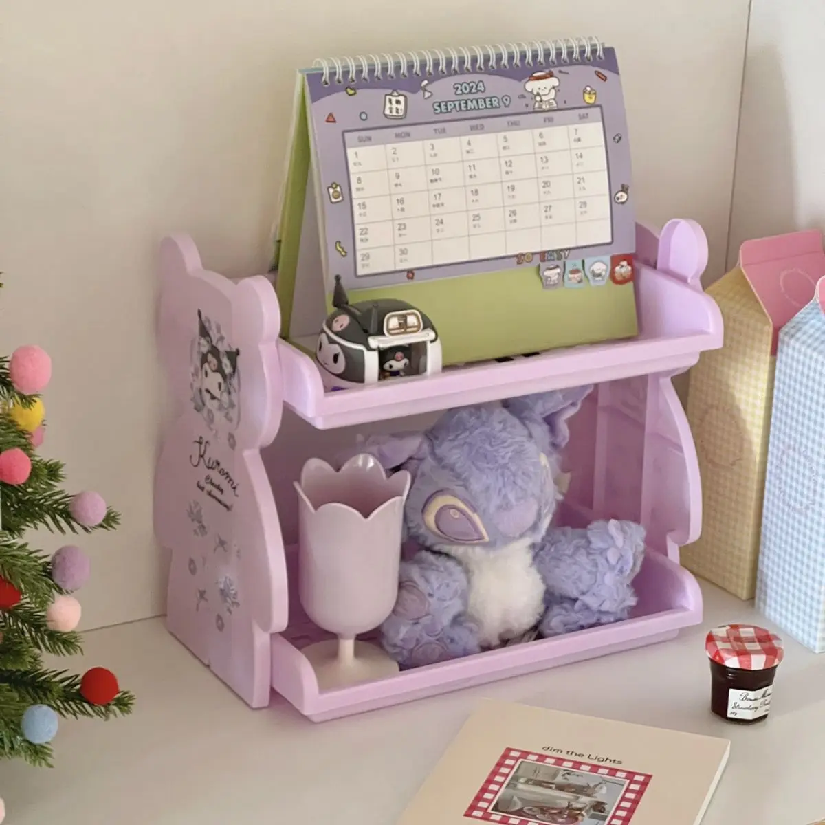 سانريو Kawaii مرحبا كيتي تخزين الرف بلدي ميلودي سينامورول أنيمي الكرتون طبقة مزدوجة سطح المكتب تخزين الرف البلاستيك طوي