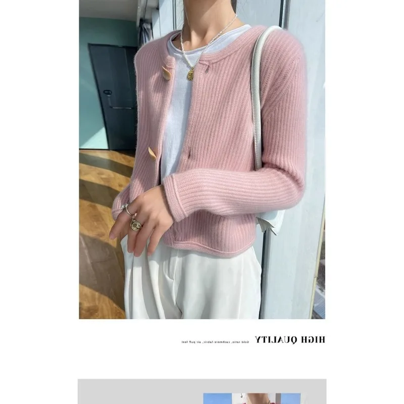 가을 겨울 여성용 패셔너블한 숏 스웨터 재킷 신상 루즈핏 혼 버튼 니트 가디건 및 스타일 탑