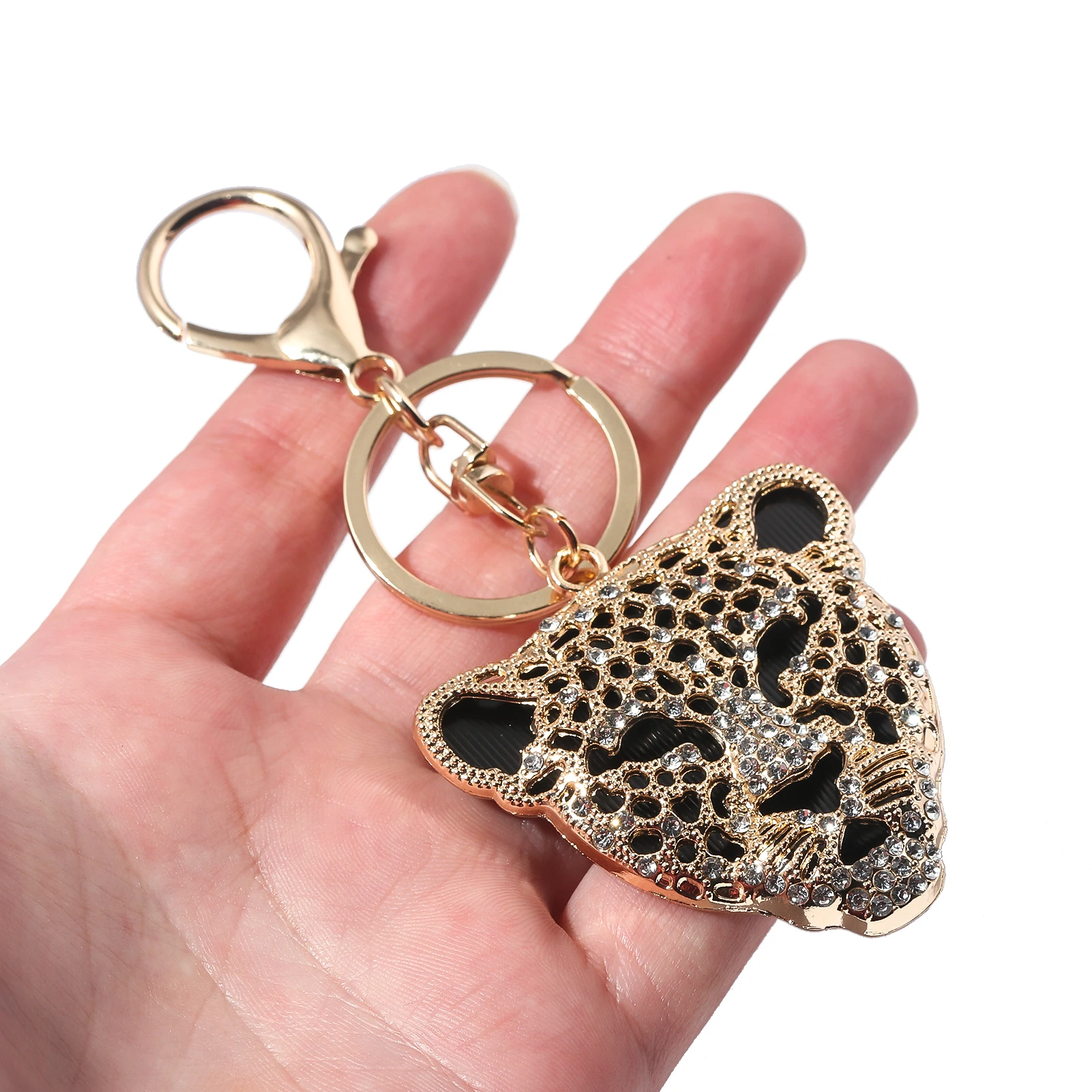

Exquisite Leopard Head Pendant Keychain Bag Purse Charms For Handbags Crystal Leopard Keyring Car Bag Pendant Decoration Gift