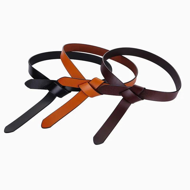 Cowhide Belt Ladies Soft Genuine Leather Knotted Strap Dress Accessories Gothic Retro Luxury Designer Girdle Corset for Women