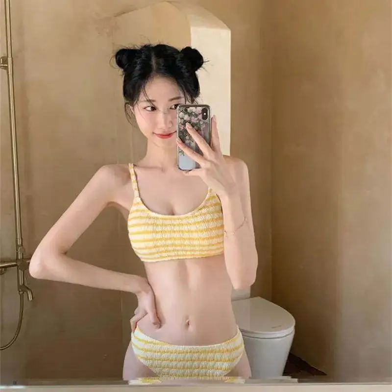 

Милый женский раздельный купальник-бикини для небольшой груди, сексуальный, для студенток, для отпуска и термальных источников